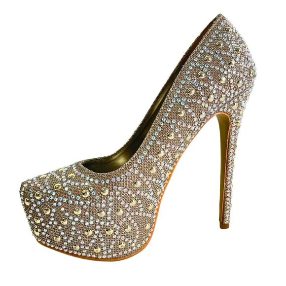 Silver Rhinestone Size 6.5 Thin High Heels Platform Stiletto Party Shoes Lasonia - Picture 2 of 15